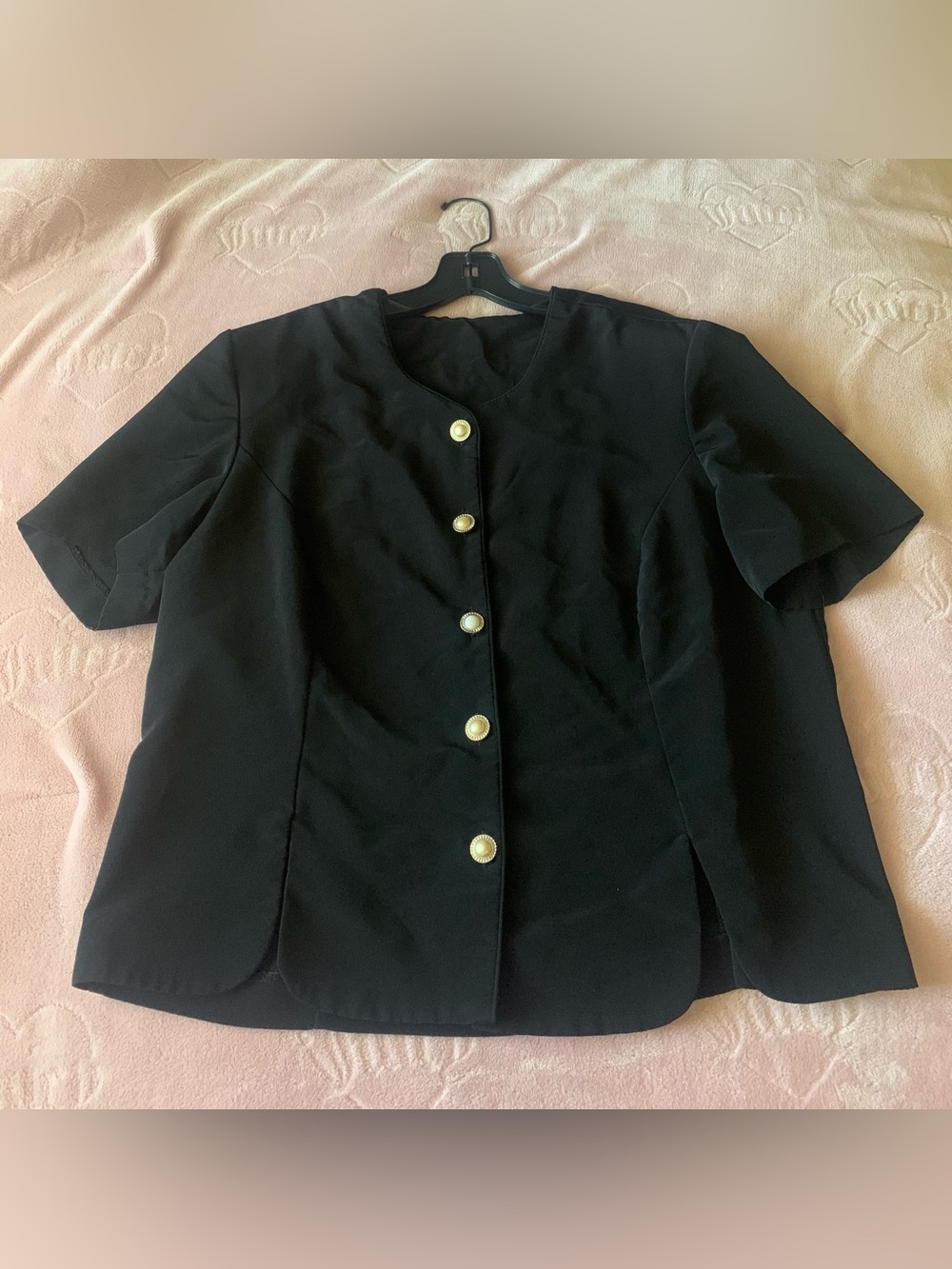 Vintage Blair Black Short Sleeve Button Front Jacket Silver Buttons Size 14